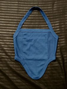 Blue Halter Neck Knit Top