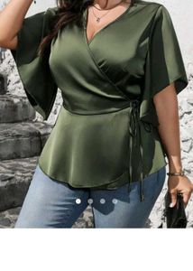Satin Wrap Top with Flutter Sleeves