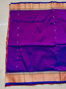 Purple Banarsi silk saree with blouse piece
