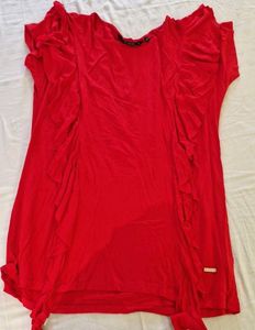 Evening Outing Red Top With Frill Designing