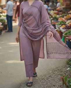 lavender straight pant with printed cotton dupatta