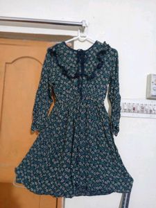Floral Print Ruffled Neck Dress