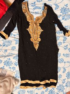 Elegant Black Kurta Set with Gold Embroidery