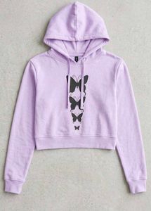 Purple Cropped Hoodie with Butterfly Print