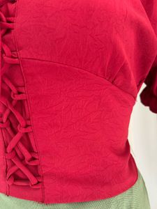 Chic Red Lace-Up Puff Sleeve Top