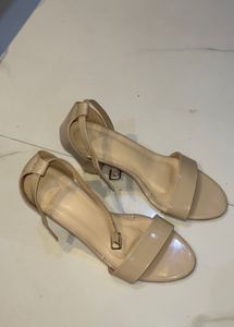 Elegant Nude Patent Block Heel Sandals