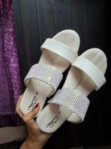 Sparkling White Slip-On Sandals
