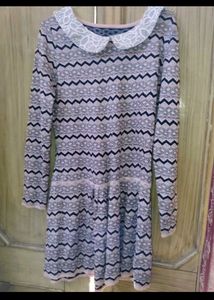 Cozy Patterned Mini Dress with Lace Collar