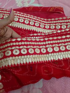 Embellished Red Bandhani Saree