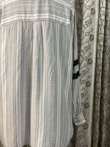 White &amp; Black Striped Kurta with Lace