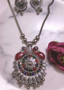 Enamel Jhumka &amp; Necklace