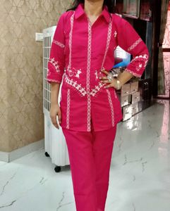 Fuschia Embroidered Short Premium Coord Set