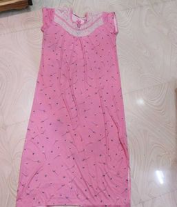 Pink Floral Print Nightgown with Lace Detail