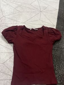 Burgundy Puff Sleeve Top