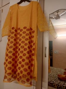 Yellow Kurta with Red Embellishments