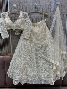 Majestic Off White Crop Lehga For Engagement