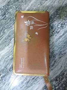Brown Clutch with Butterfly and Flower Design