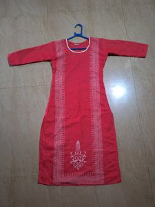 Vibrant Red Embroidered Kurta