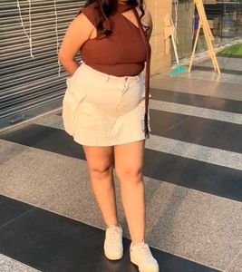 Stylish Beige Cargo Skirt and brown top
