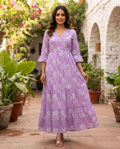 lavender floral A line kurta