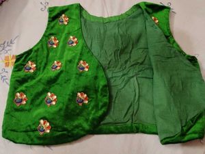 🦚 Green Velvet Koti/Waistcoat Peacock patches