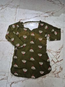 Olive Green Embroidered Kurta