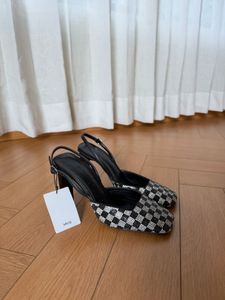Embellished Sparkly Checkered Slingback Heels