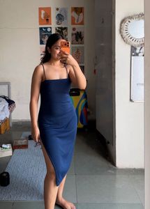 Navy Blue Spaghetti Strap Midi Dress