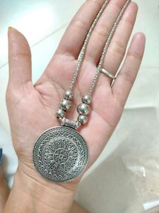 Boho Silver-Tone Pendant Necklace &amp; Earrings Set