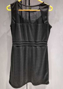 Sleek Black Sheer Panel Dress (length 31 inches)