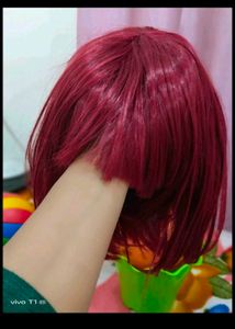 Red Korean Hair Full Head Wig With Adjustable Stra
