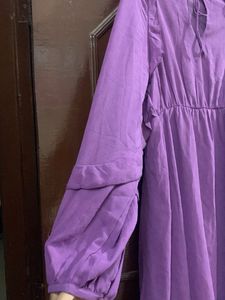 Flowy Purple Ruffled Sleeve Dress