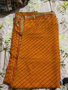 Vibrant Orange Striped Saree