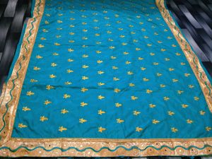 Beautiful Teal Saree with Gold Embroidery
