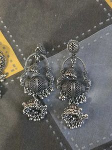 Exquisite Silver Oxidized Jhumka Earrings