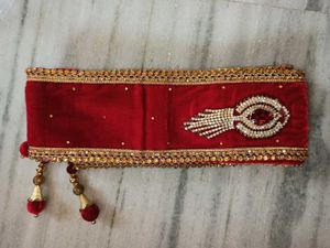 Red Velvet Dupatta with Golden Border