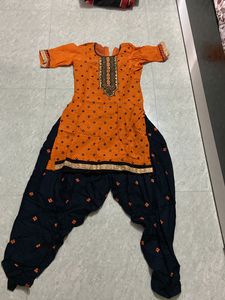 Vibrant Orange Embroidered dhoti Kurti