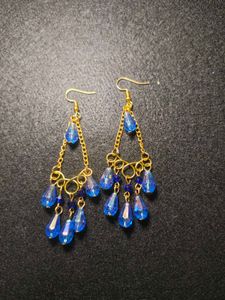 Blue Beaded Chandelier Earrings