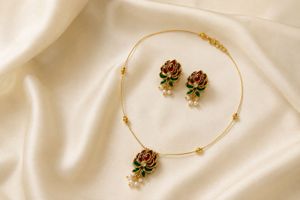 3D Exquisite Lotus Design Necklace &amp; Earrings Set