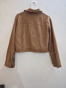 Brown lightweight Cropped Suede-Style Jacket