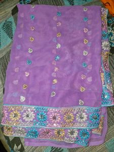 Elegant Lavender Embroidered Saree-only saree