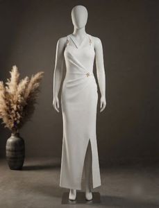 Elegant Cream Halter Neck Gown