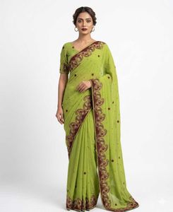 Beautiful Lime Green Embroidered Saree
