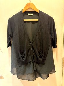 Black Chiffon Hem Cardigan