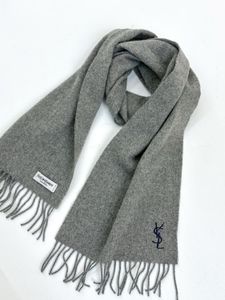 YSL Silver Grey Logo Embroidered Wool X Cashmere