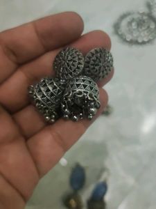 Bohemian Oxidized Silver Jhumka Earrings