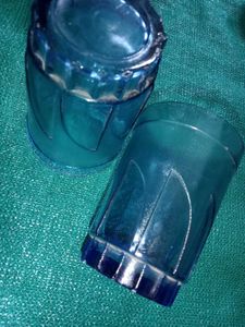 Set of 2 Vintage Blue Glass Tumblers