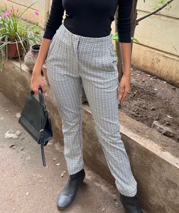 Plaid High-Waisted Trousers