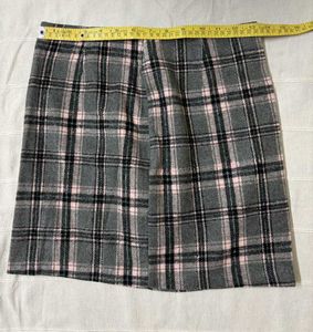 Grey Korean Plaid Mini Skirt