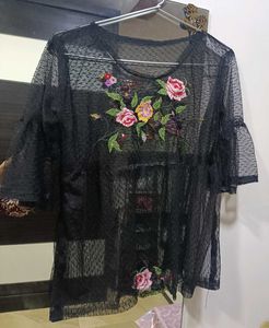 Embroidered Black Sheer net Top